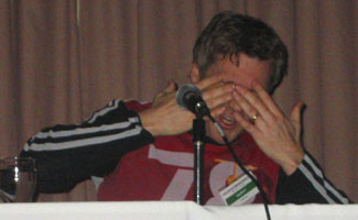 David Kaye demonstrates being poked in the eye